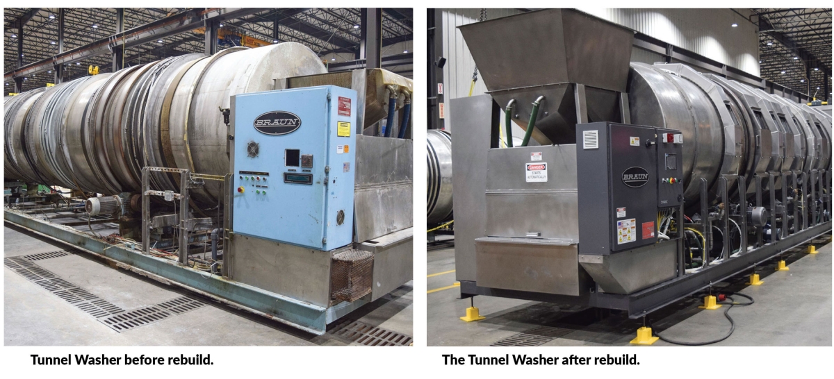 before and after rebuild views of the tunnel washer